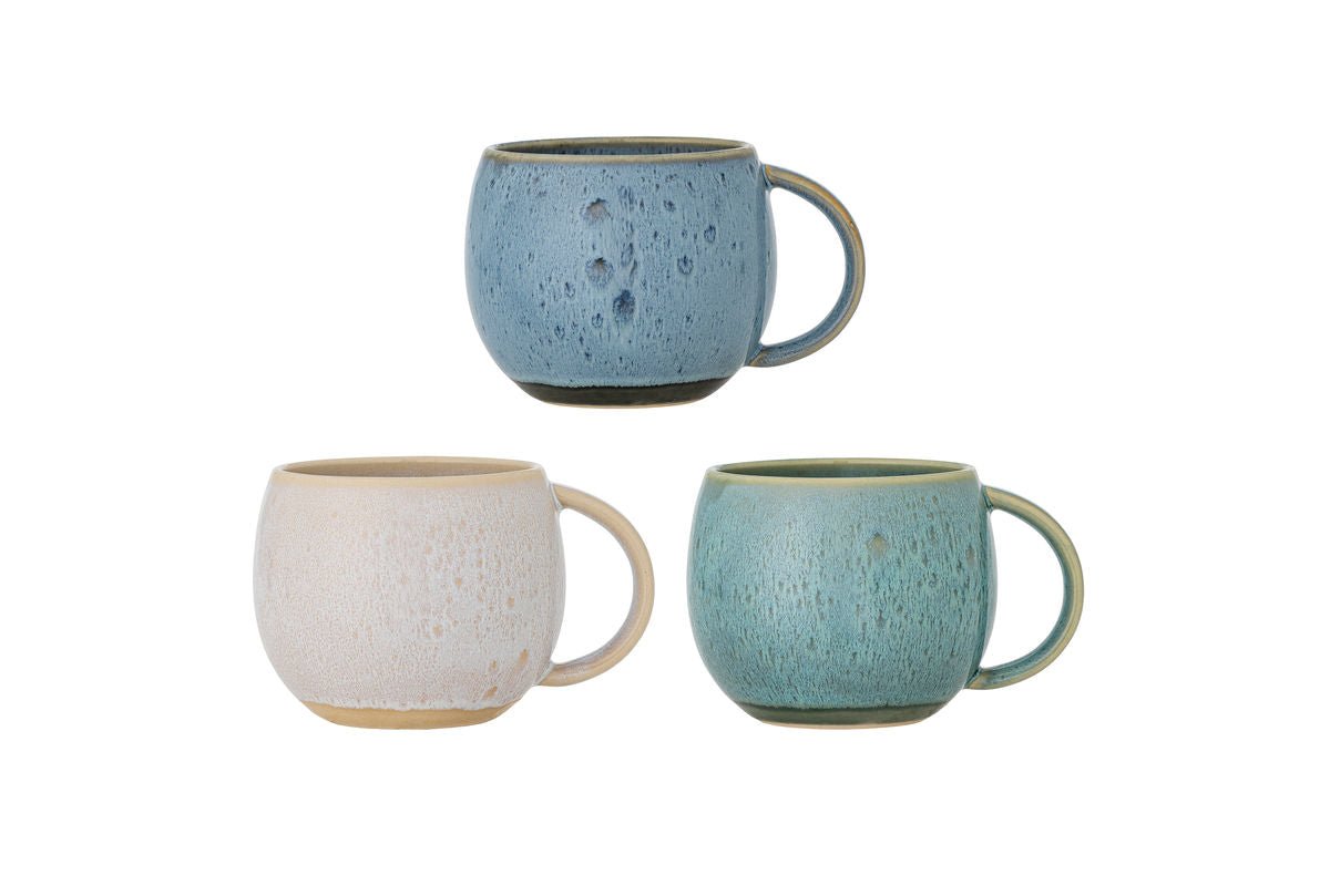 Becher-Set „Elvara“ – Blaues Steingut (3-teilig)