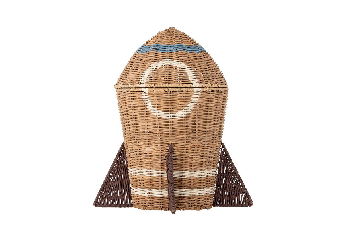 Kinder-Aufbewahrungskorb „Rocket“ mit Deckel – Naturfarbenes Rattan
