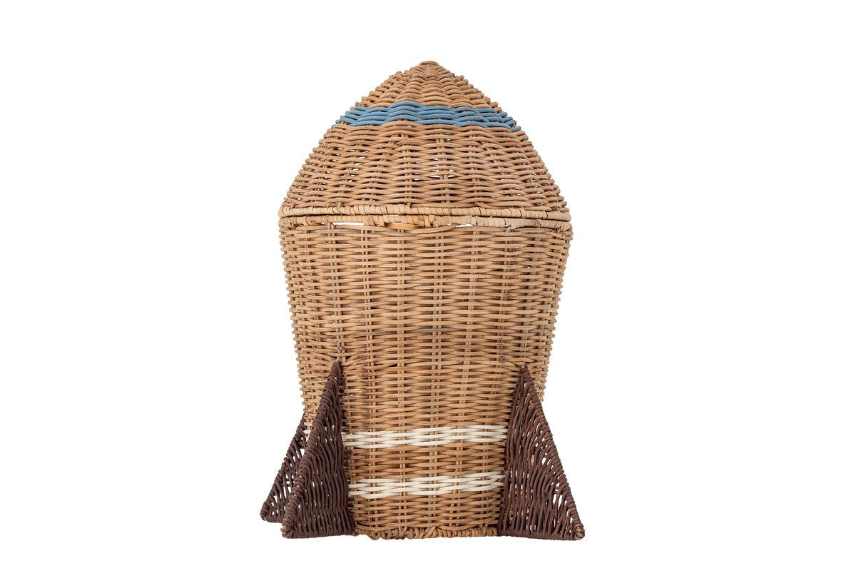 Kinder-Aufbewahrungskorb „Rocket“ mit Deckel – Naturfarbenes Rattan