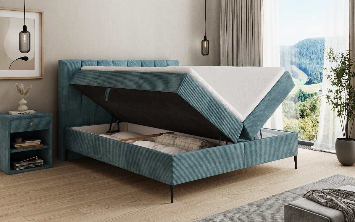 Boxspringbett Lucca in Cord mit Stauraum und Füßen