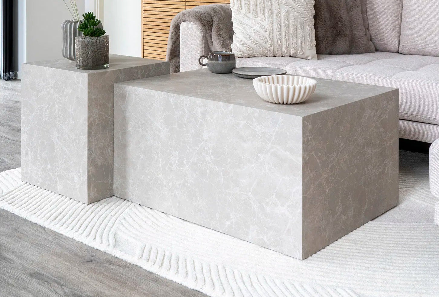 Designer Couchtisch Paris in Marmor Optik 60x80x40 cm