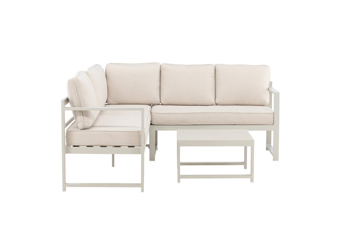 Garten Loungeset Nadi – 3-teilig mit Tisch in Beige aus Aluminium & Polyester