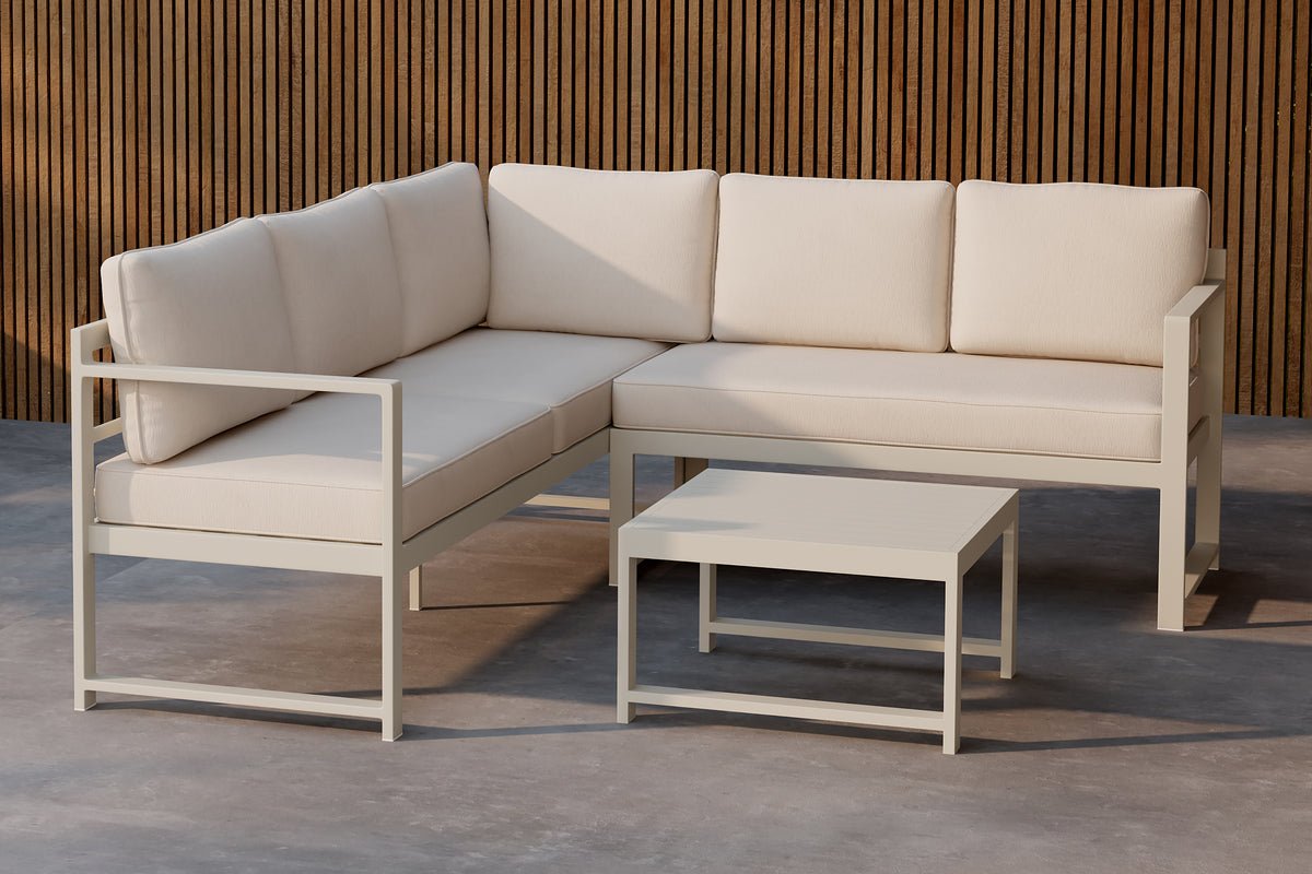 Garten Loungeset Nadi – 3-teilig mit Tisch in Beige aus Aluminium & Polyester