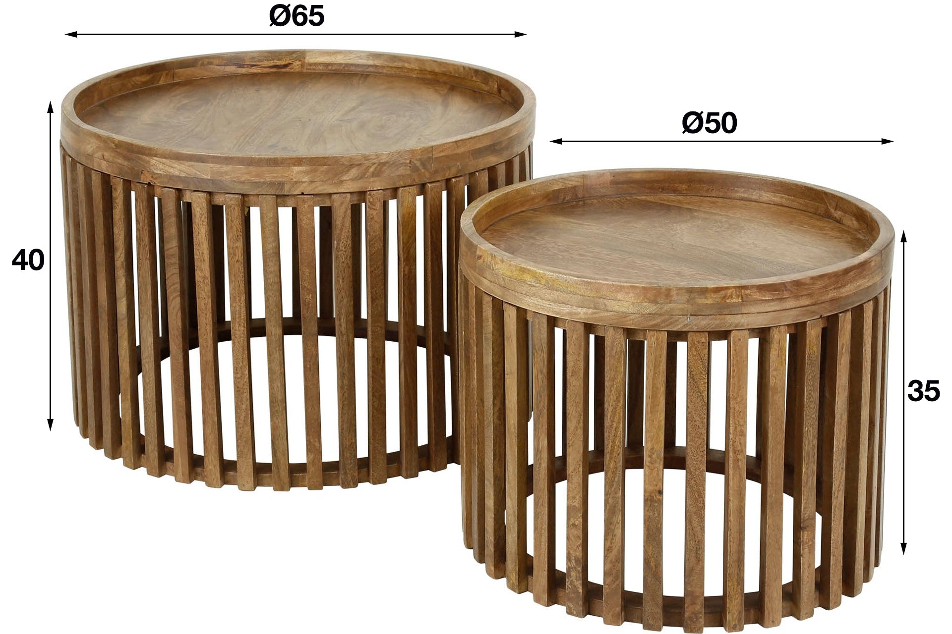 Couchtisch Marula - 2er Set aus Mangoholz mit sandfarbenem Finish