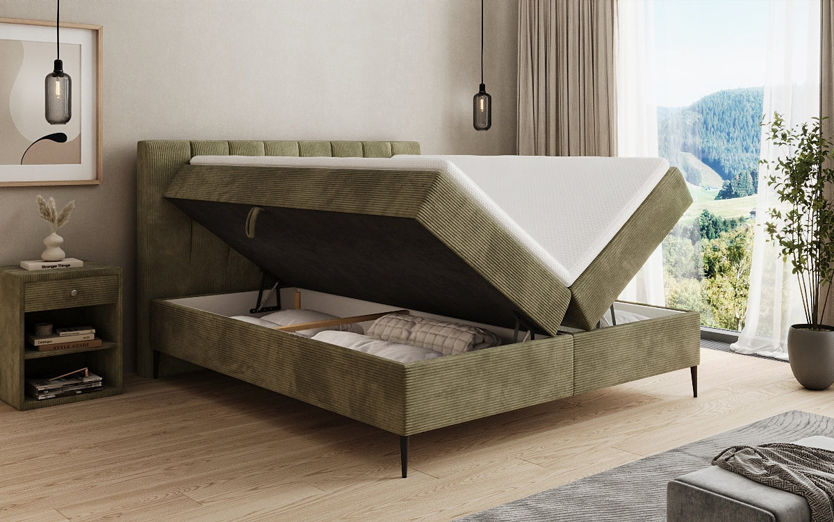 Boxspringbett Lucca in Cord mit Stauraum und Füßen