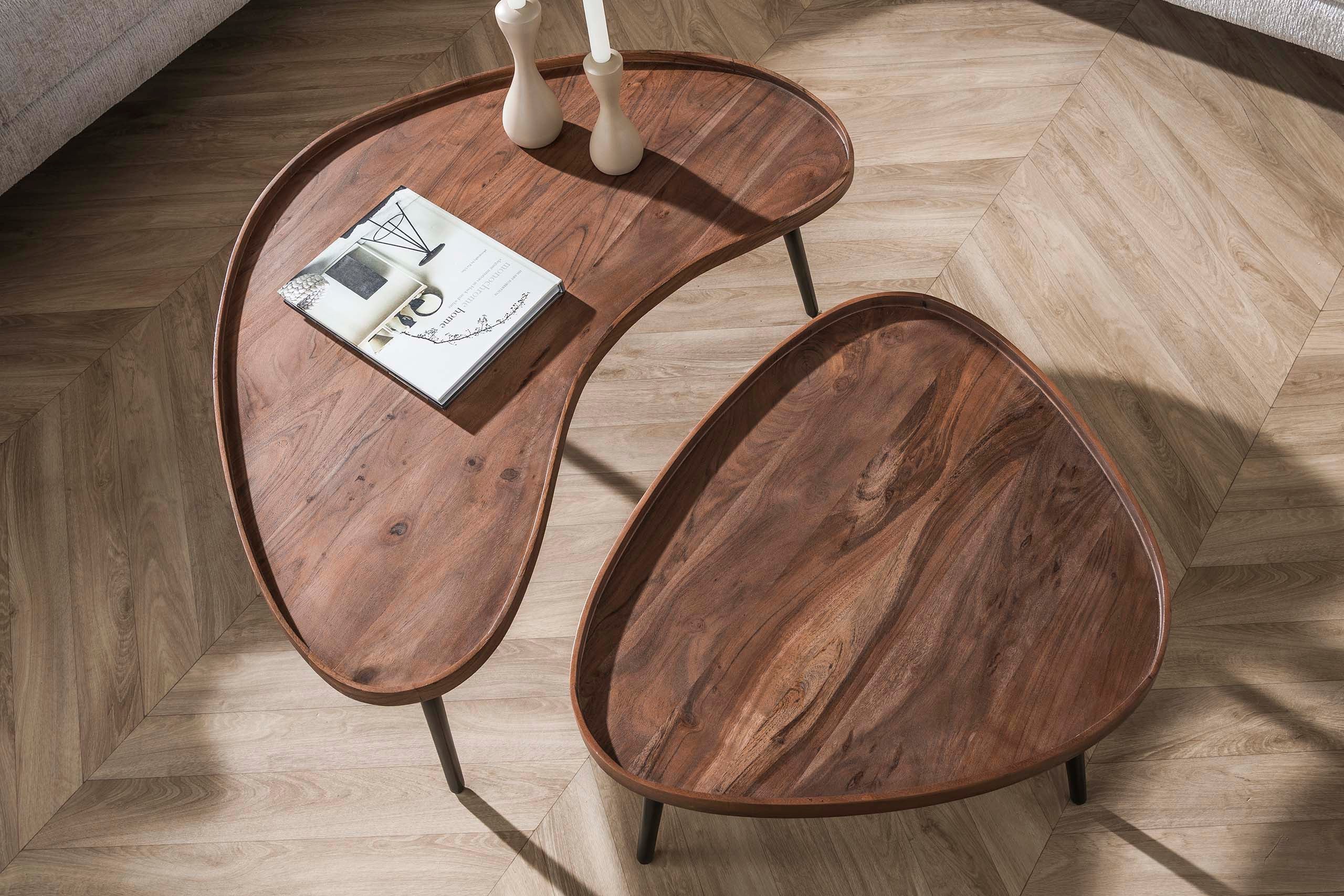 Couchtisch Zamira - 2er Set aus hochwertigem Akazienholz in braunem Finish