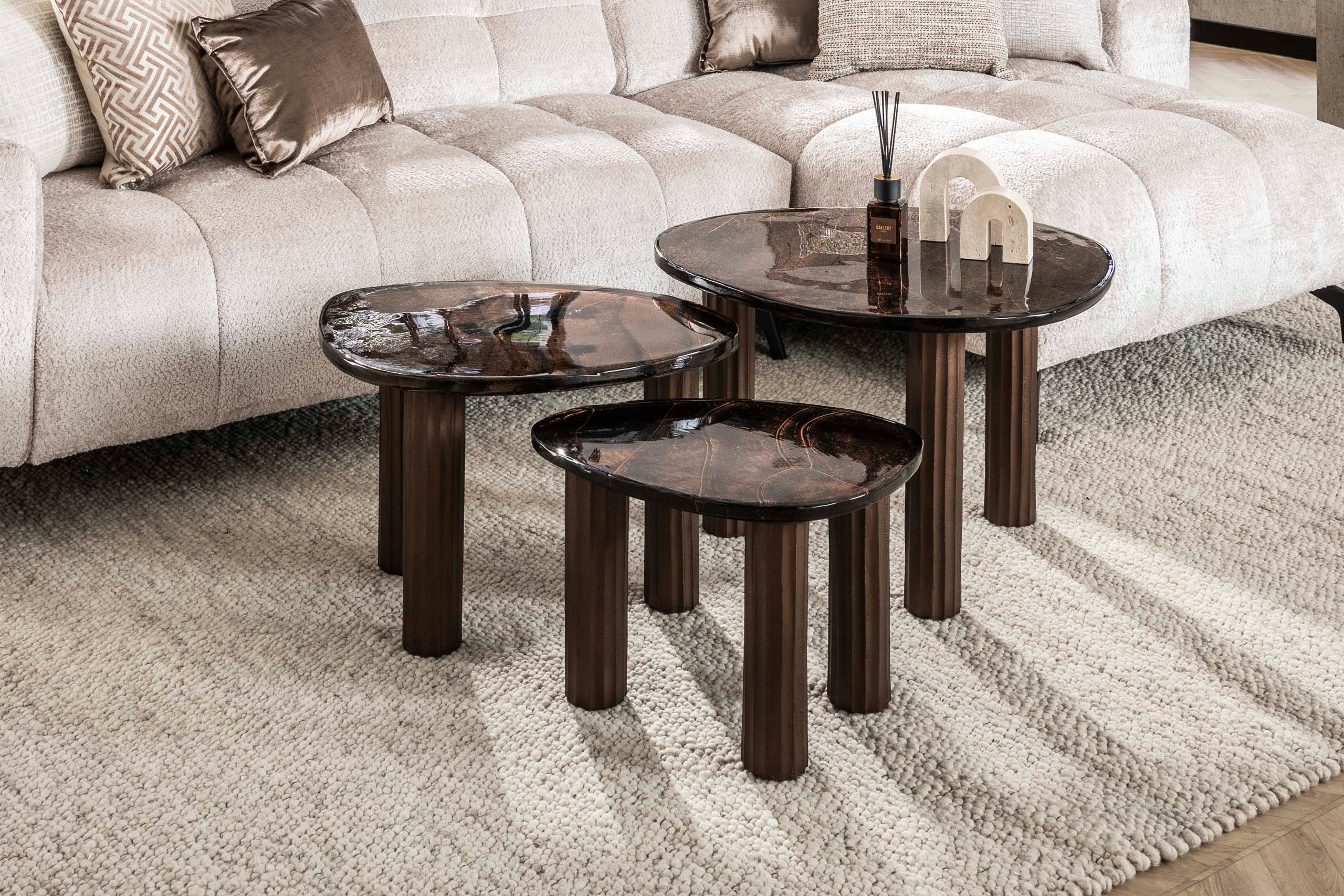 Couchtisch Elysium - Größe L in Antikkupfer oder Antikgold mit Gussglas