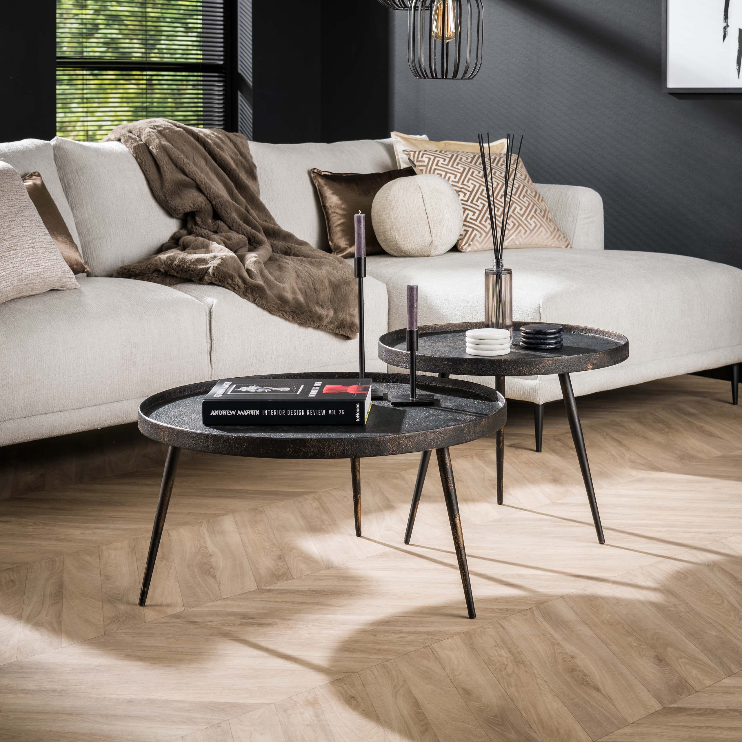 Couchtisch Chrysos - 2er Set in Grau Metallic mit erhöhtem Rand
