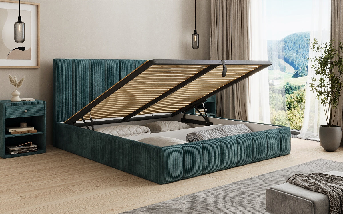 Designer Polsterbett Mila in Cord mit Stauraum