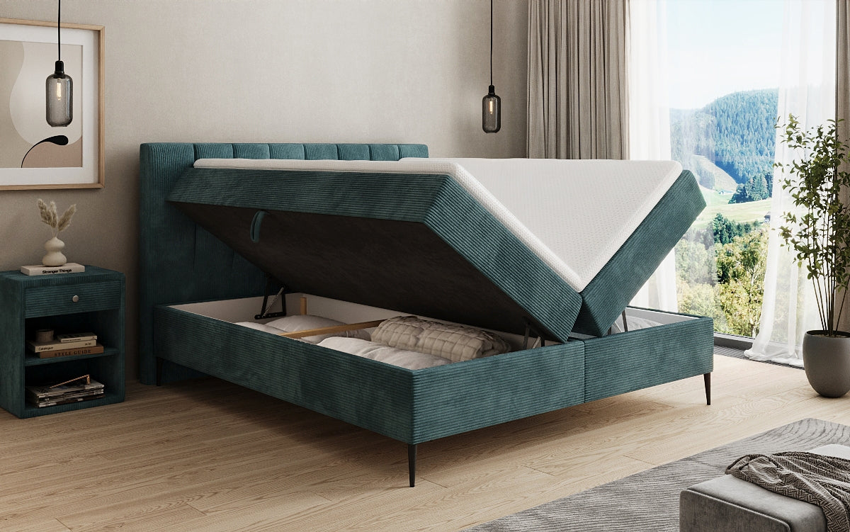 Boxspringbett Lucca in Cord mit Stauraum und Füßen