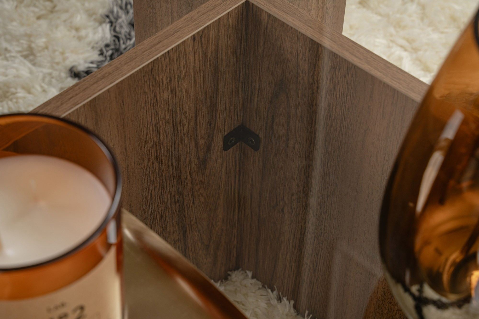 Couchtisch Menora - mit rechteckiger Glasplatte in Walnuss-Optik