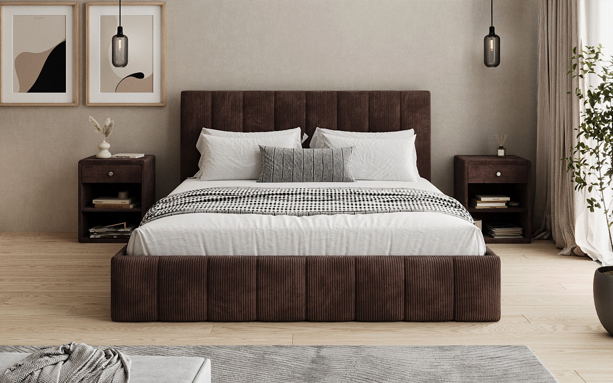 Designer Polsterbett Mila in Cord mit Stauraum