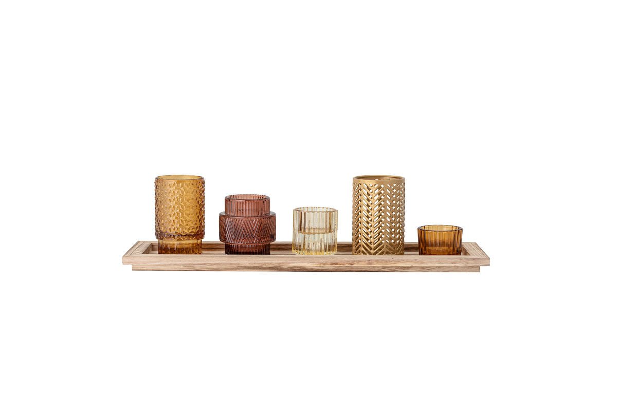Teelichthalter Set (5-teilig) "Brown Parade"- inkl. Tablett