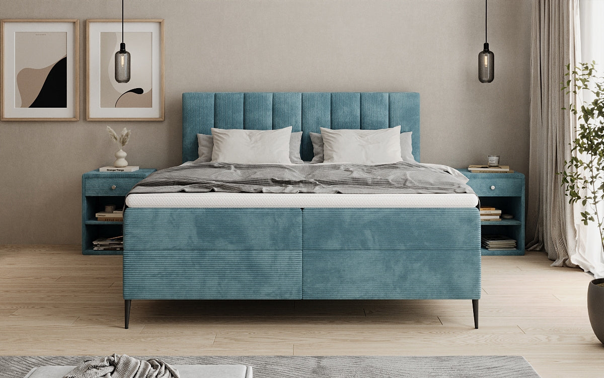 Boxspringbett Lucca in Cord mit Stauraum und Füßen