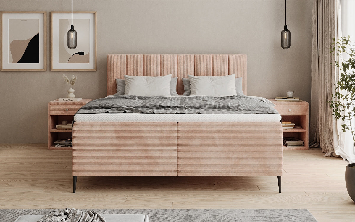 Boxspringbett Lucca in Cord mit Stauraum und Füßen