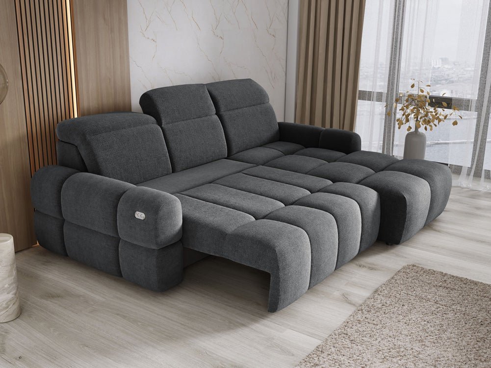 Designer Sofa Arosa L mit elektrischer Schlaffunktion in Bouclé