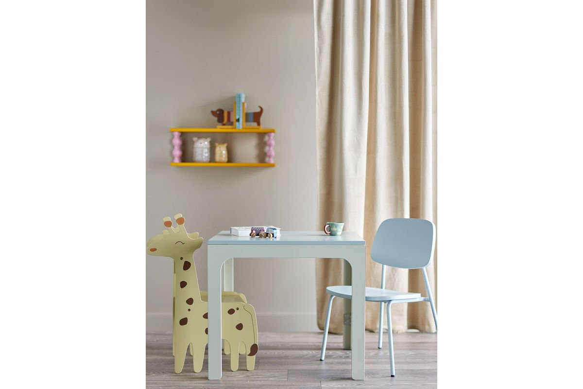 Kinder Beistelltisch Luana - Klappbarer Tisch in Grau-Beige mit lackierter Oberfläche