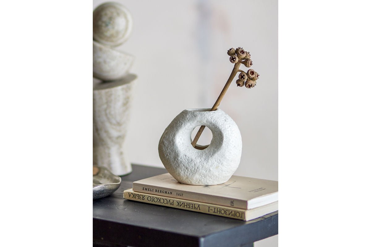 Vase Zola - Weiß, aus Steingut, ründlich