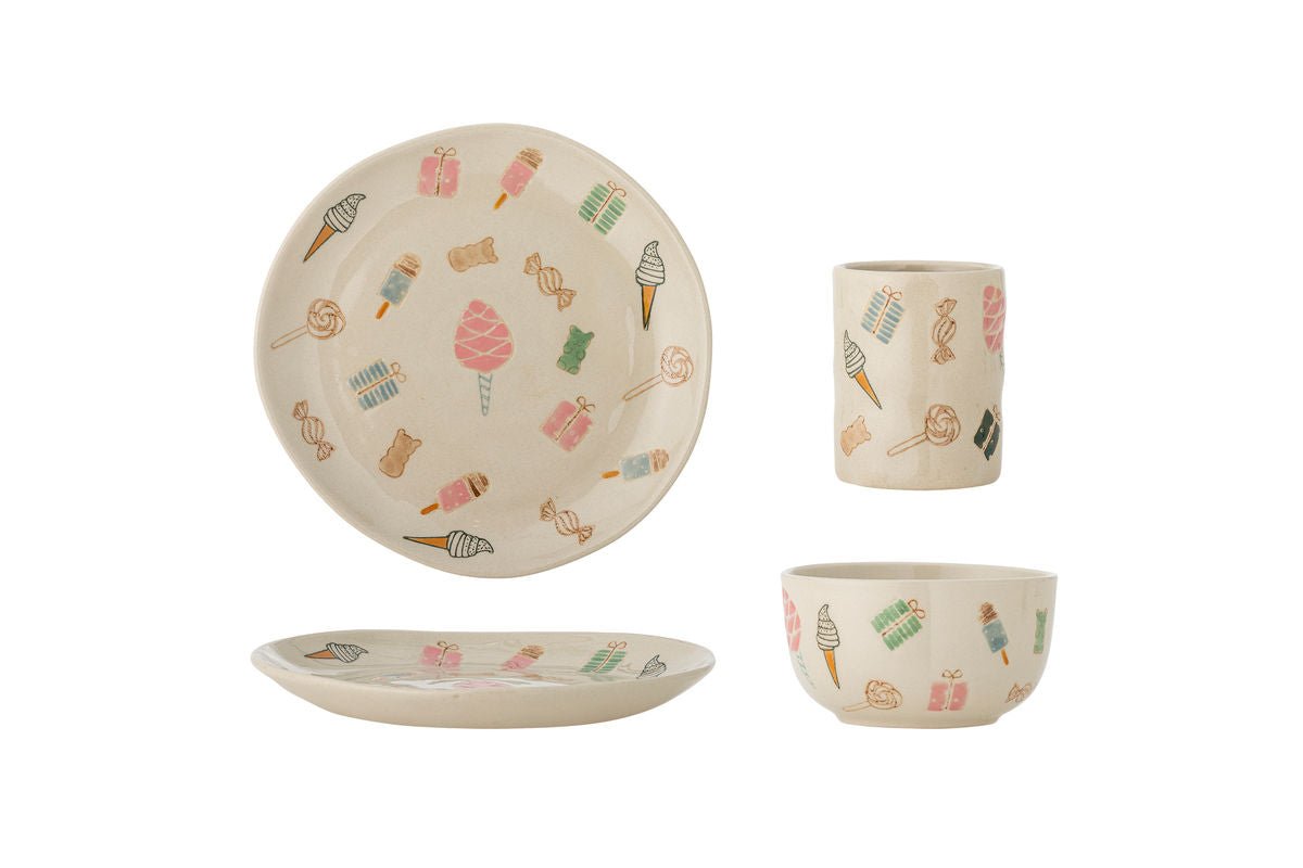 Kinder-Geschirr-Set „Party Pop“ – Buntes Steingut (3-teilig)