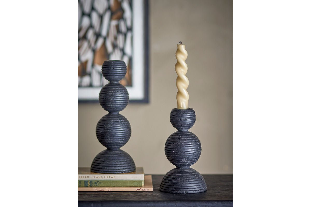 Kerzenhalter-Set Sore – Schwarz lackiertes Kiefernholz (2er-Set)