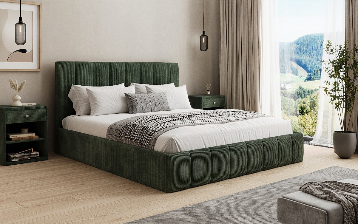 Designer Polsterbett Mila in Cord mit Stauraum