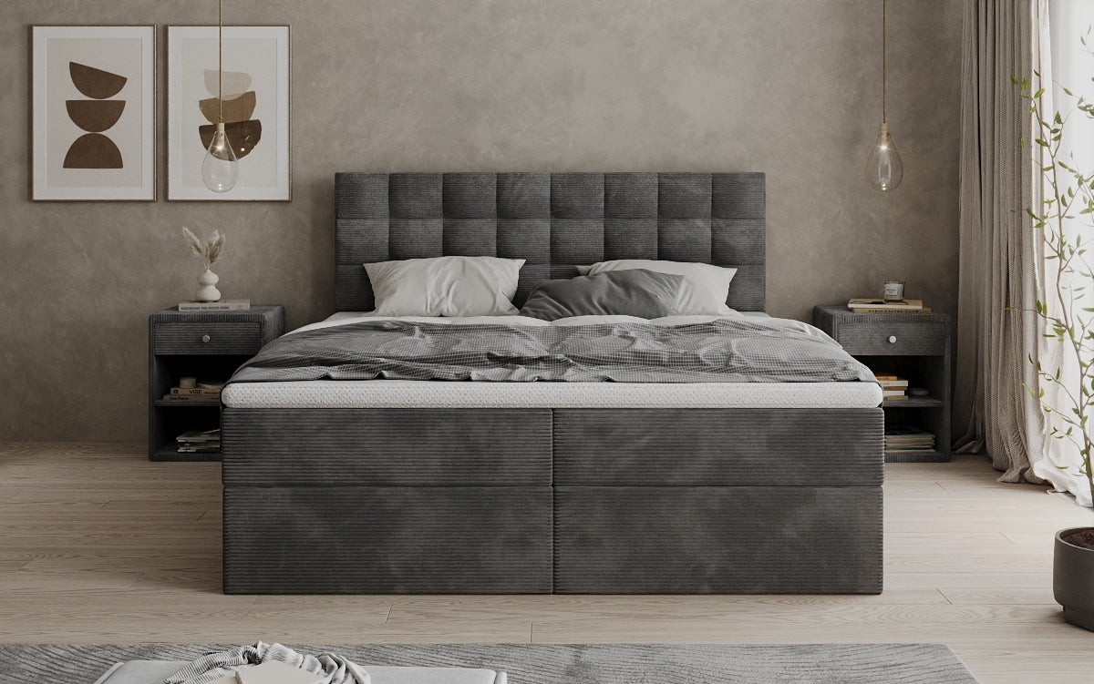 Boxspringbett Como in Cord mit Stauraum