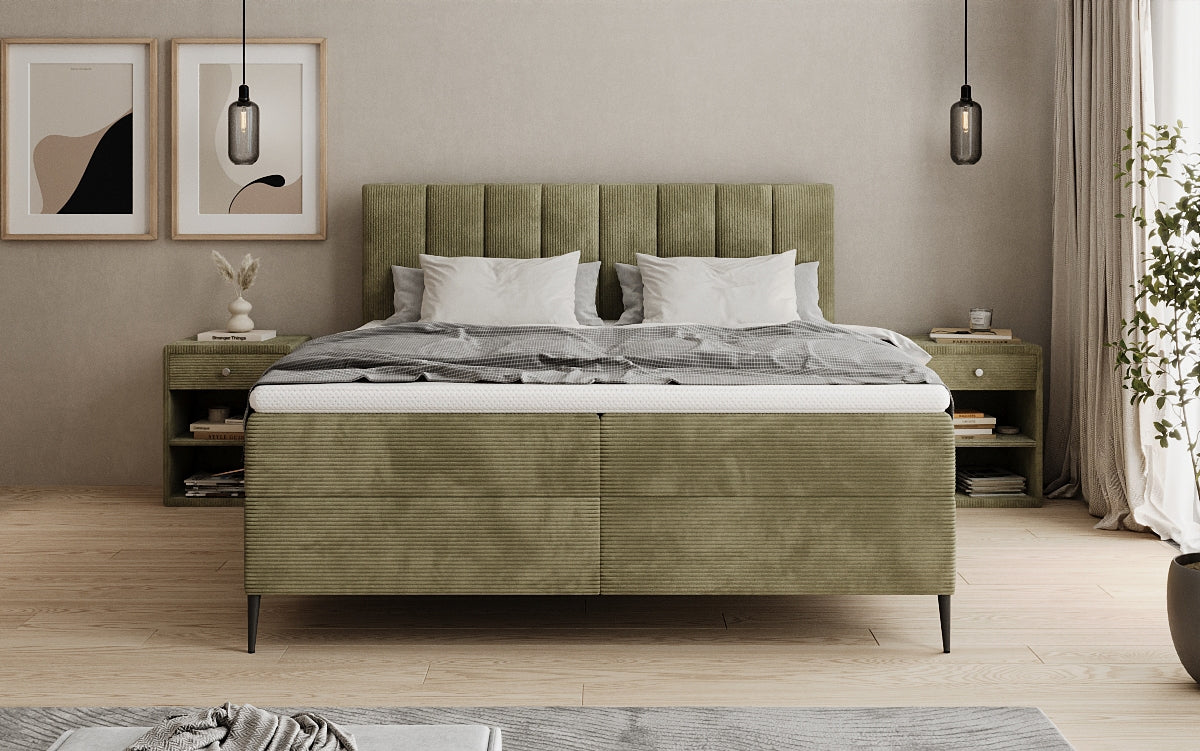 Boxspringbett Lucca in Cord mit Stauraum und Füßen