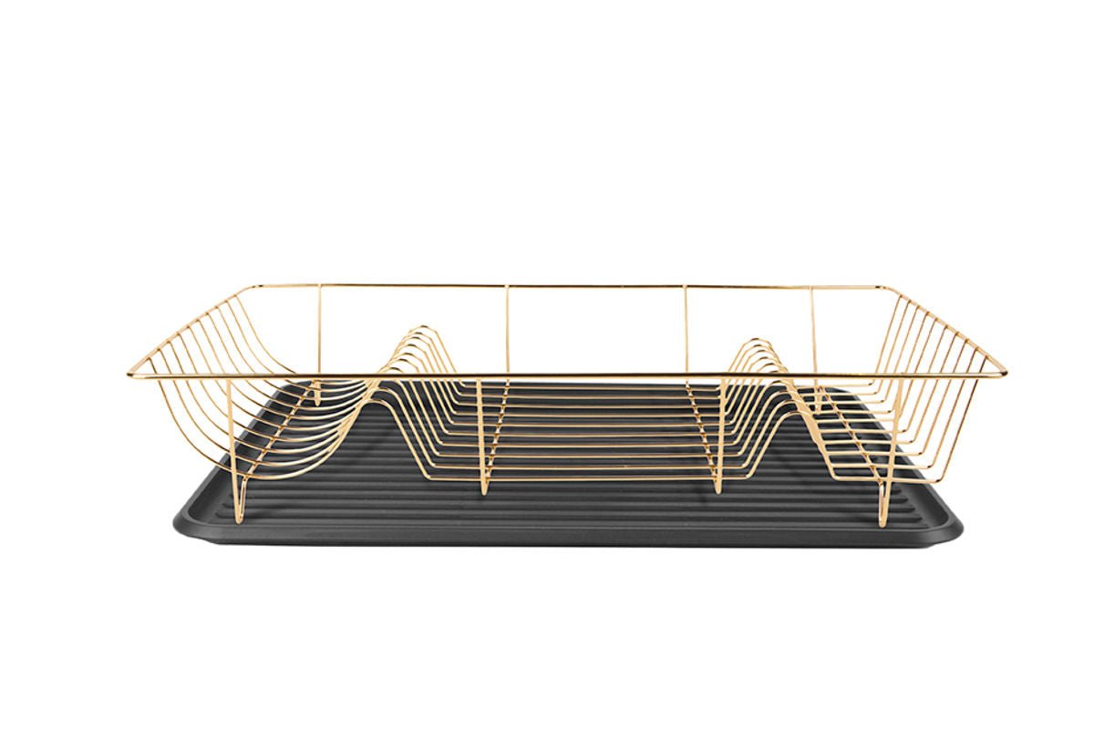 Abtropfgestell Lino – Goldfarbenes Design mit schwarzer Auffangschale