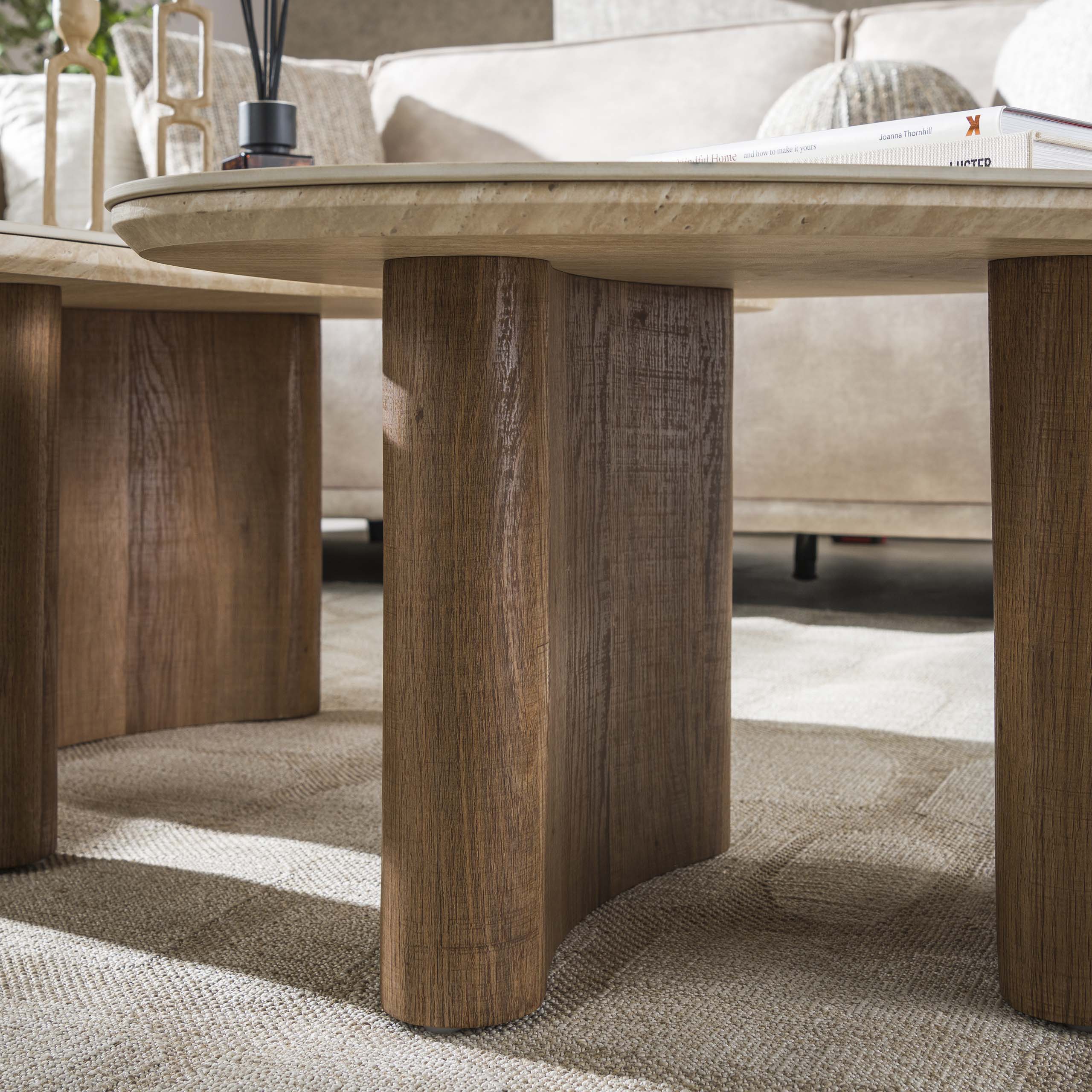 Couchtisch Orvella - 2er Set mit Keramikplatte in Travertinoptik und organischer Form