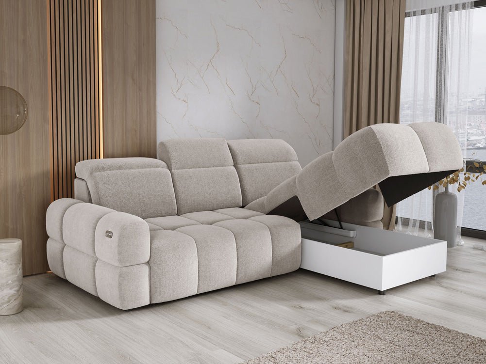 Designer Sofa Arosa L mit elektrischer Schlaffunktion in Bouclé