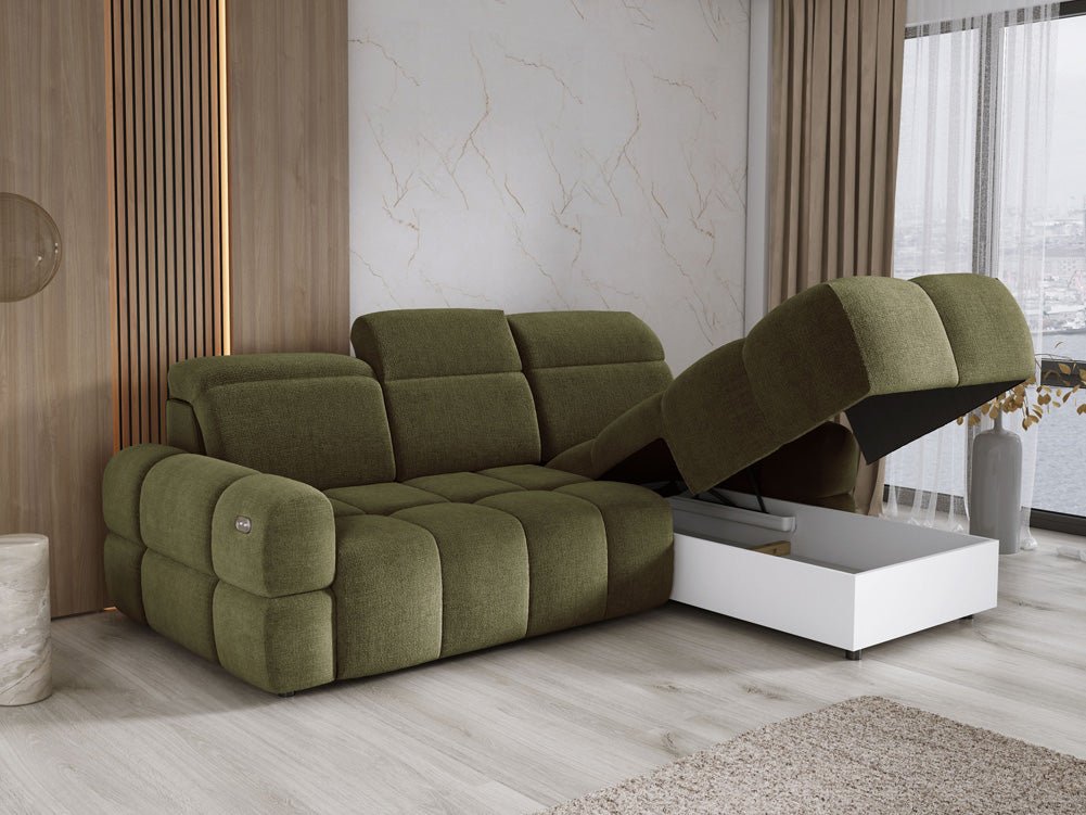 Designer Sofa Arosa L mit elektrischer Schlaffunktion in Bouclé