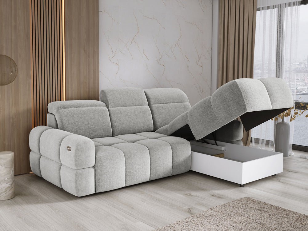 Designer Sofa Arosa L mit elektrischer Schlaffunktion in Bouclé