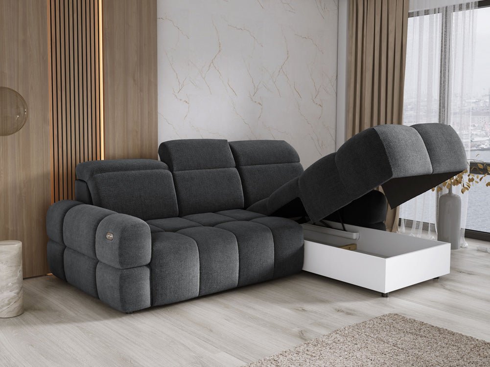 Designer Sofa Arosa L mit elektrischer Schlaffunktion in Bouclé