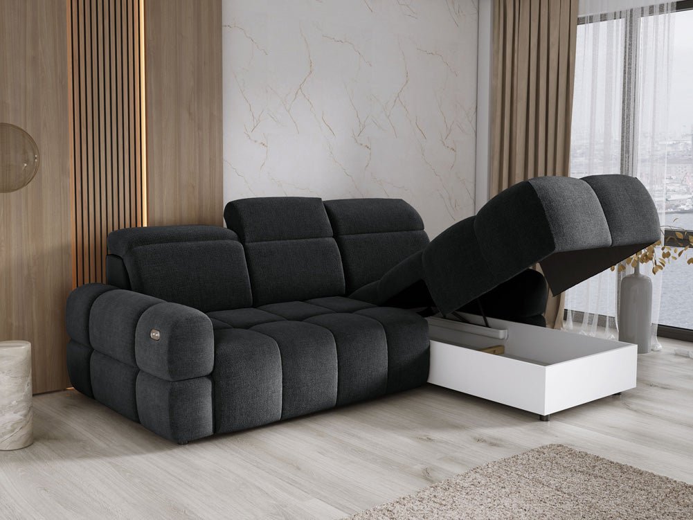 Designer Sofa Arosa L mit elektrischer Schlaffunktion in Bouclé