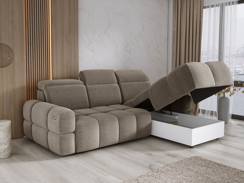Designer Sofa Arosa L mit elektrischer Schlaffunktion in Bouclé