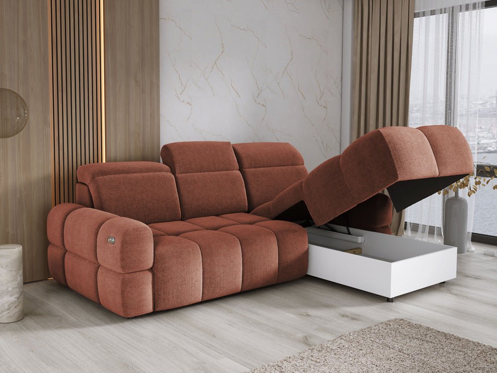 Designer Sofa Arosa L mit elektrischer Schlaffunktion in Bouclé