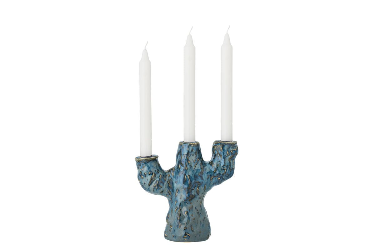 Kerzenhalter Biru – Steingut mit reaktiver Glasur in Blau