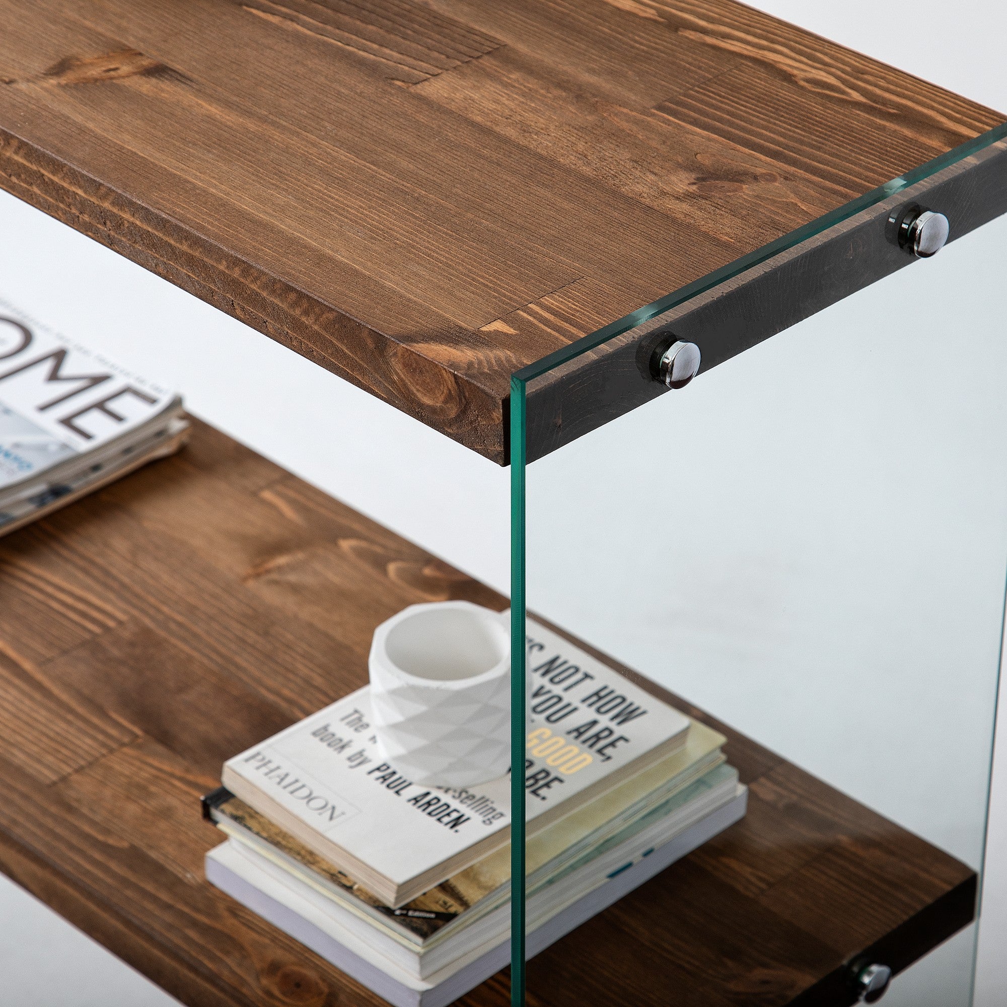 Designer Kommode Kirano - Glasgestell mit Kiefernholz