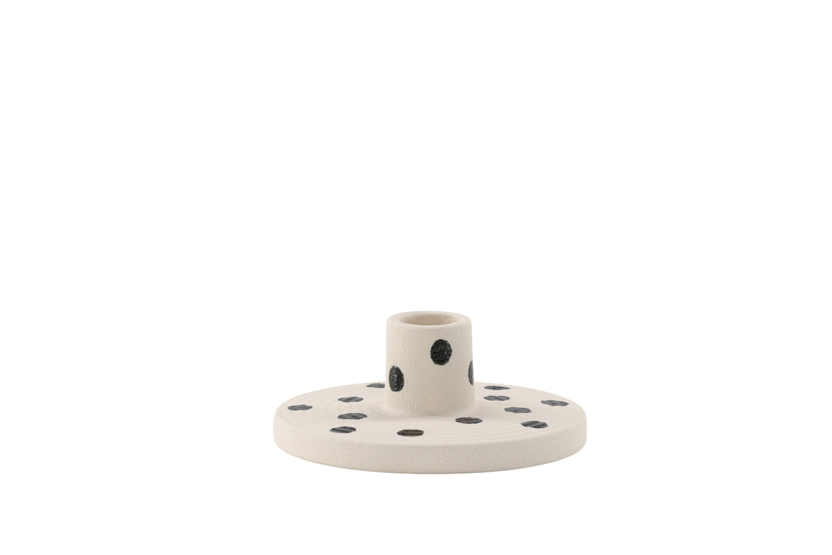 Kerzenhalter Spotty - Ø12 cm aus Steinzeug in Weiß/Schwarz