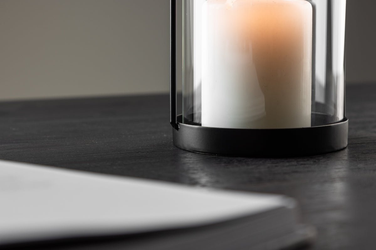 Laterne Martin - Laterne aus Glas und schwarzem Eisen in zwei verschiedenen Größen