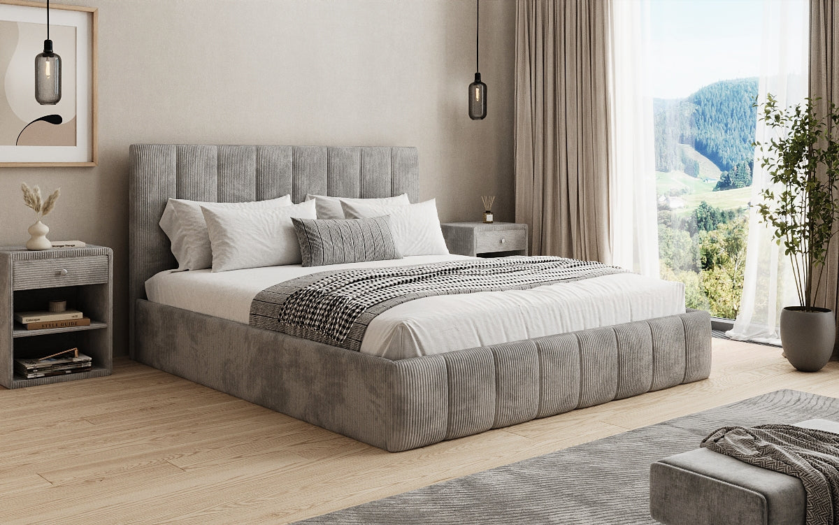 Designer Polsterbett Mila in Cord mit Stauraum