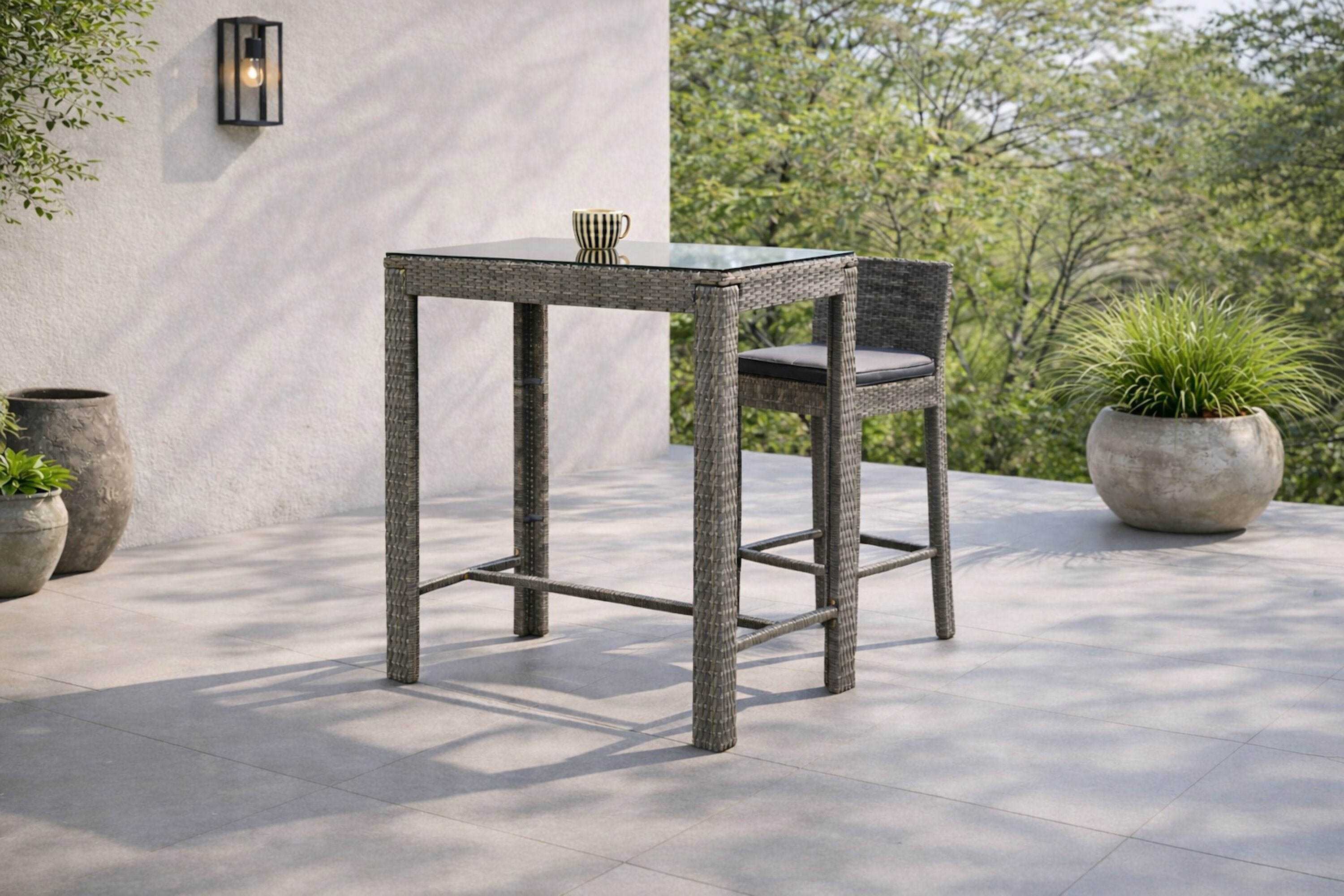 Garten Bartisch Bärbel - Hochtisch aus Rattan mit Glasplatte