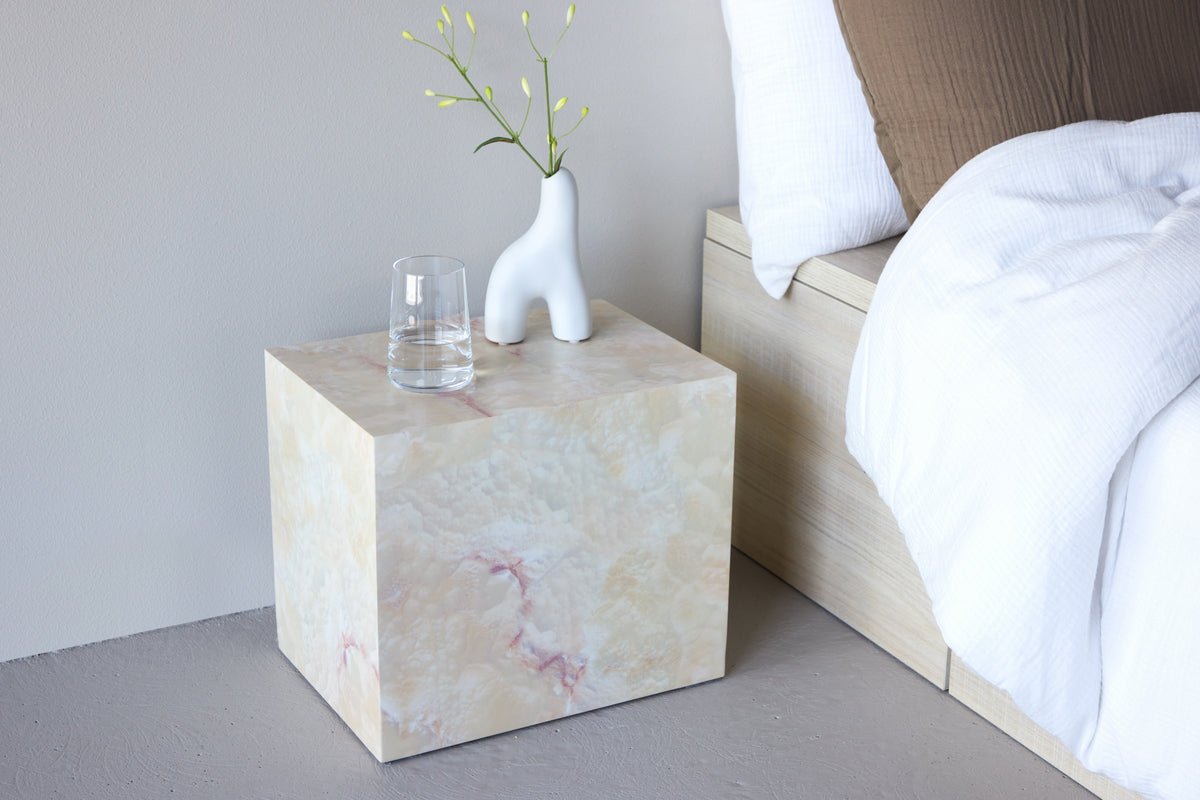 Beistelltisch Quadro – in Beige mit Steinoptik