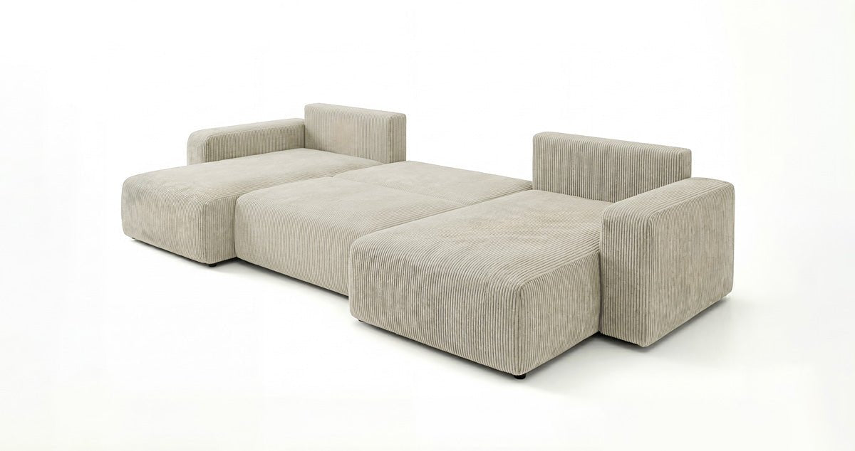 Designer Sofa Noma U mit Schlaffunktion und Stauraum in Cord