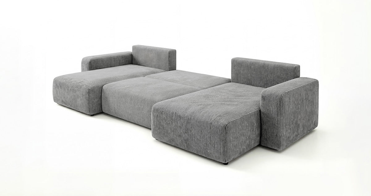 Designer Sofa Noma U mit Schlaffunktion und Stauraum in Cord
