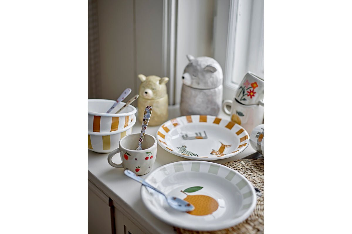 Kinder Geschirr-Set Jessi – 3-teilig in Orange mit Tieren und Streifen
