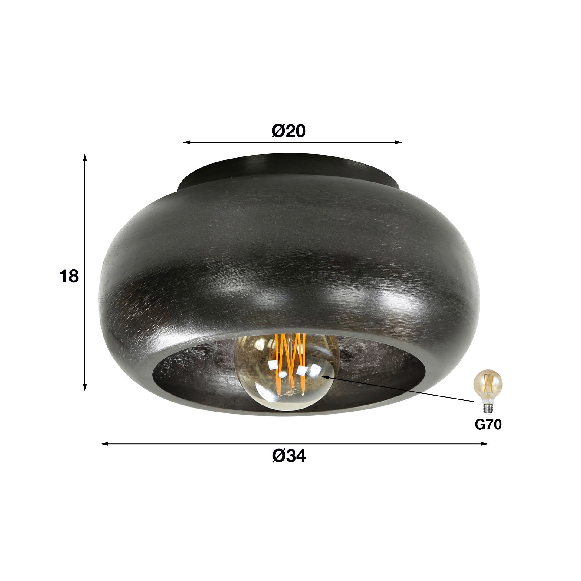 Deckenleuchte „Skylin“ – Metallleuchte in Schwarznickel