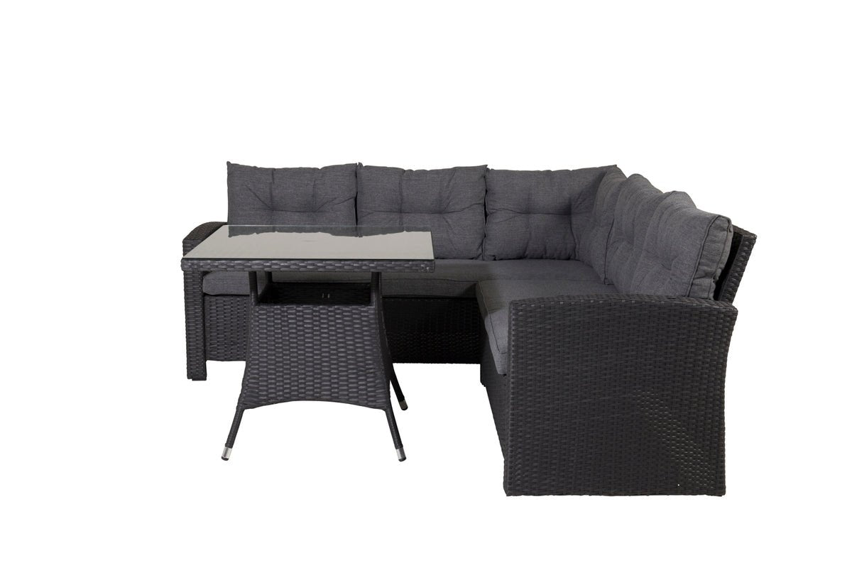 Garten Loungeset Olivia – mit Ecksofa & Glas-Couchtisch in zwei Farben