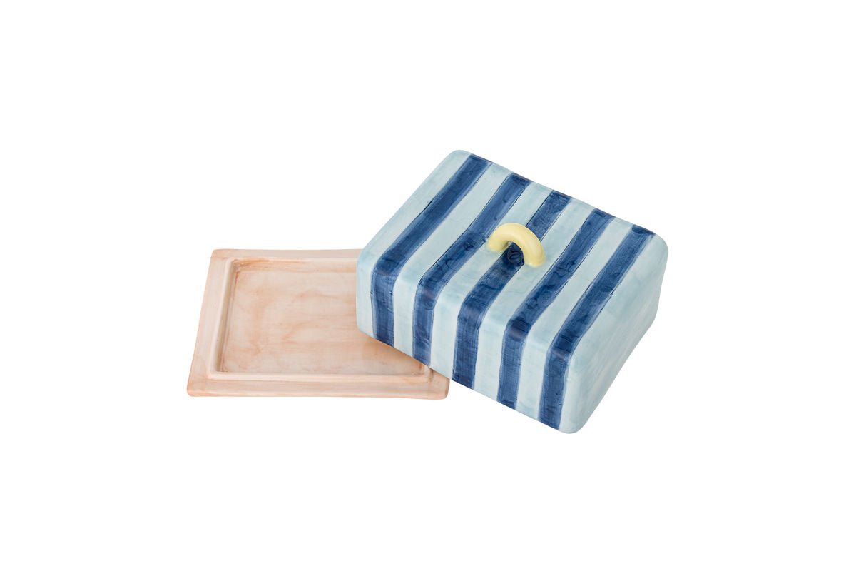 Butterdose Eleni – Handbemaltes Streifendesign mit glänzender Glasur