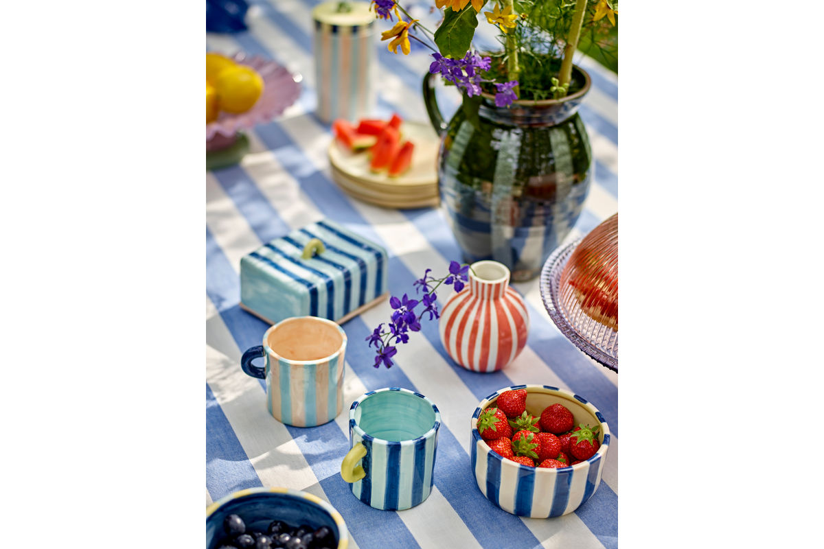 Butterdose Eleni – Handbemaltes Streifendesign mit glänzender Glasur